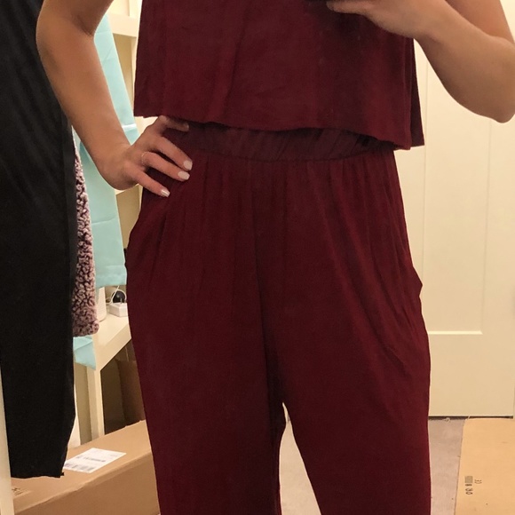 Cozy Maroon Strapless Jumpsuit - Picture 2 of 5
